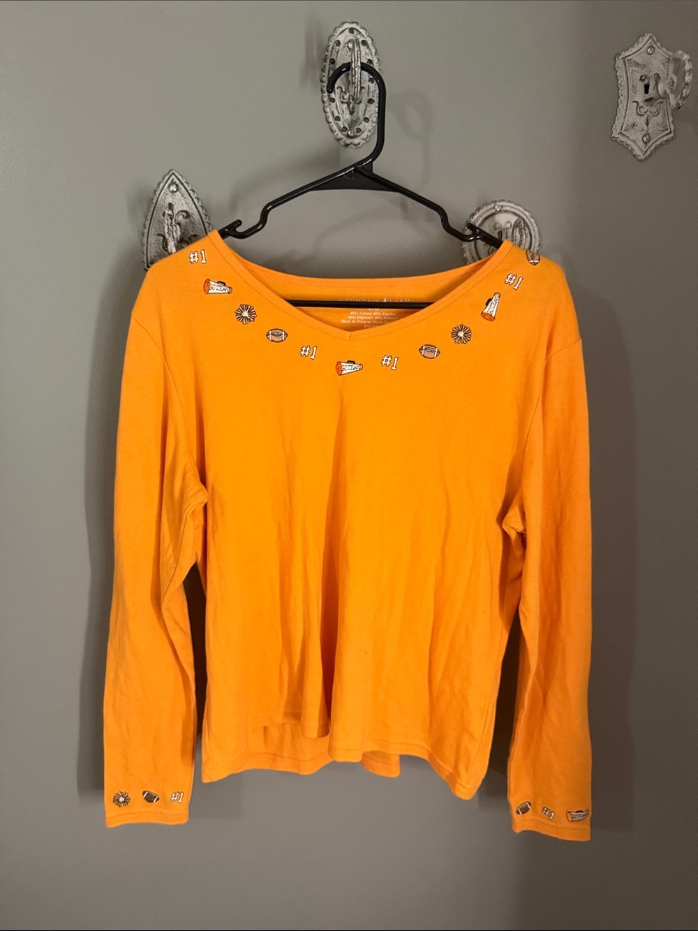 Mountain Lake Orange Long-Sleeve Top with Embellished Neckline